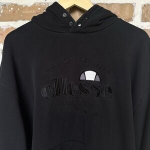 Ellesse Hoodie Sweater Men's Size L Embroidered Black Graphic Logo Sweatshirt